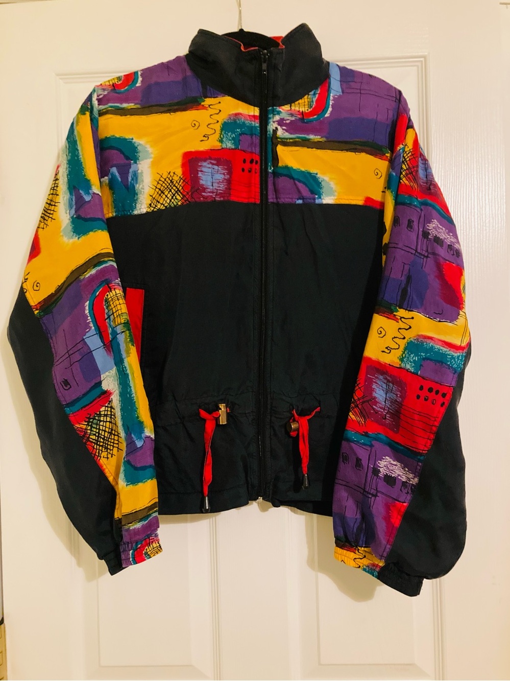 Feel Free Abstract Print Silk Windbreaker